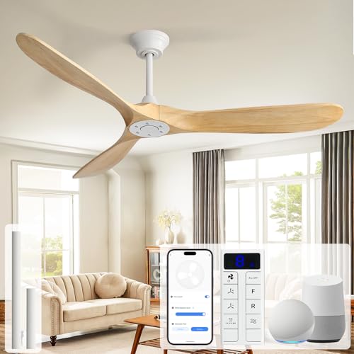 Image of Sofucor 60 Inch Smart Wood Ceiling Fan No Light, Alexa /App /Remote Control