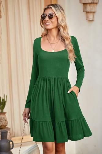 Image of Newshows Women's 2026 Summer Casual Square Neck Ruffle A Line Beach Vacation Sundress Work Business Dress with Pockets