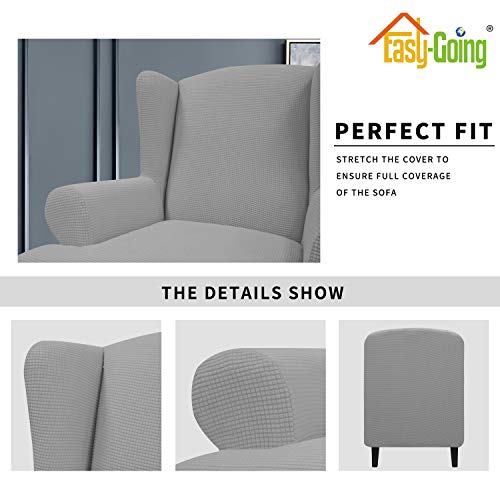 Image of Easy-Going Stretch Large Wingback Chair Sofa Slipcover Light Gray | 1-Piece Sofa Cover Furniture Protector Couch Soft with Bottom, Spandex Jacquard