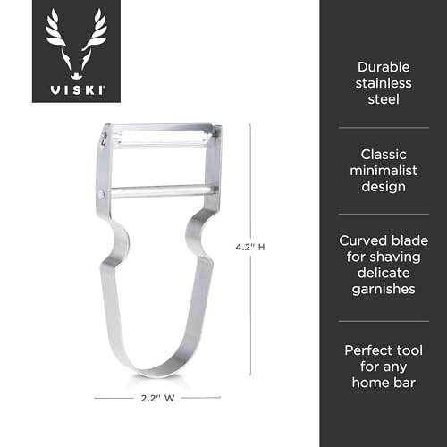 Image of Viski Citrus Peeler Tool, Fruit Peeler for Cocktails, Bar Peeler Stainless Steel, Lemon Peeler, Professional Grade Cocktail Peeler, Bartender Tools