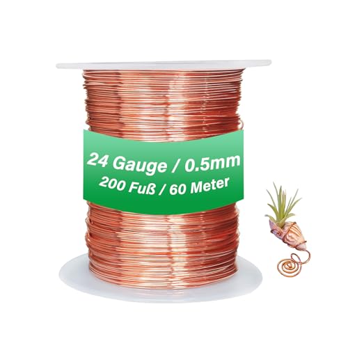 SZLIZHUO 1 Stück Durchmesser 24 Gauge 0.5mm Länge 60m 99.9% Reiner Kupferdraht, Electroculture Gardening Kupferdraht, für DIY Gartenarbeit, Pflanzen-und Gemüseanbau (1, 0.5mm/60M)