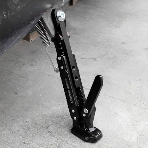 Image of Mokuo Universal Adjustable Motorcycle Kickstand - CNC Aluminum Alloy, Height-Adjustable Side Stand with Non-Slip Foot for Motorcycles, Motocross,Mopeds,Scooters & Pit Bikes(Custom Version: Red 19cm)