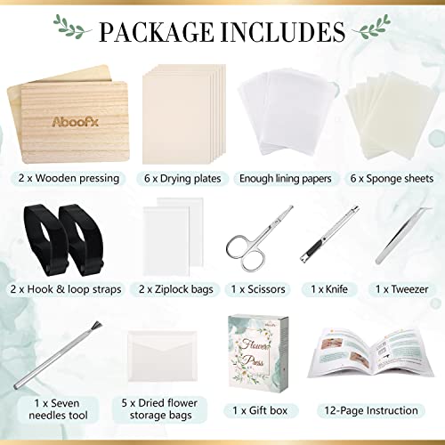 Aboofx Flower Press Kit, Large Wooden Flower Pressing Kit for Adults Kids, 6 Layers 6.3 x 8.3 Inch Flower Press Leaf Pressing Kit to Making Dried Plants, DIY Flower Preservation Kit Crafts