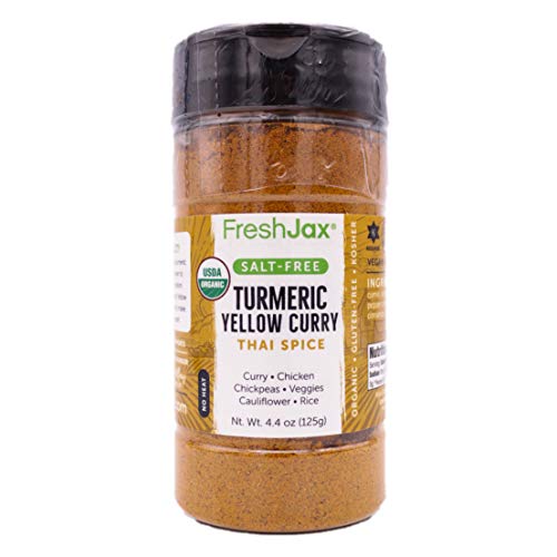 Freshjax Organic Spices | Salt-Free Seasonings Bundle | Garlic Herb, Italian, Spicy All-Purpose, Turmeric Yellow Curry | 4 Large Bottles Of Seasoning Blends #TOP7