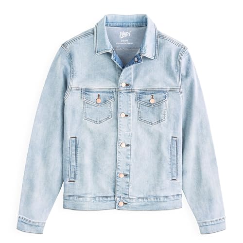 Image of Mugsy Men's Denim Jacket, Classic Fit, Stretch Denim Jacket for Men, Comfortable, Flexible Outerwear, True to Size