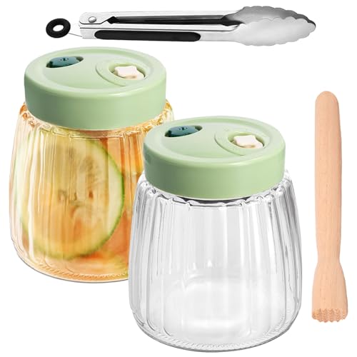 Yunxcna Juego De 2 Tarros De 1,4 L Con Doble Válvula De Fermentación, Herméticos De Cristal, Vidrio De Fermentación, Juego De Tarros De Fermentación Para La Producción De Kimchi Y Chucrut, Con Pinzas