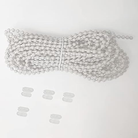 10 Meters (10.94 Yards) with 5 PCS of Connectors for Roller Blind Bead Chain Cord Roman Venetian Honeycomb Vertical Shade Blind Cord for Roller Blind Replacement Parts Repair Fittings (Grey) Cover