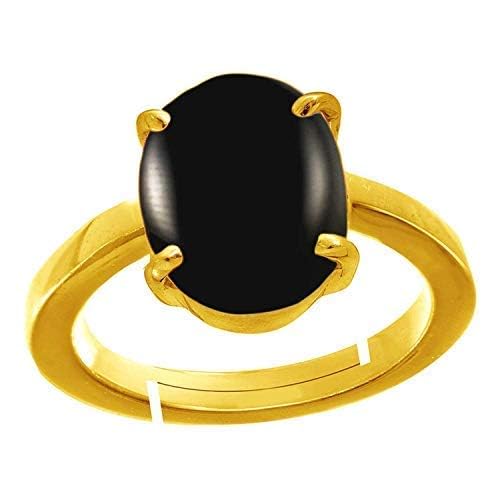 Bague en agate noire naturelle et argent plaqué or réglable pour homme et femme