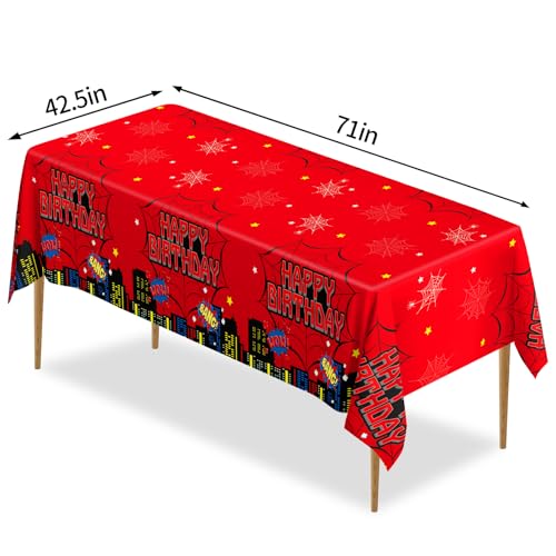 Image of Lcoor 3Pcs Red Spider Web Birthday Decorations Tablecloths, Super Heros Tablecloths for Kids Spider Birthday Party Decoration (Red Spider Web)