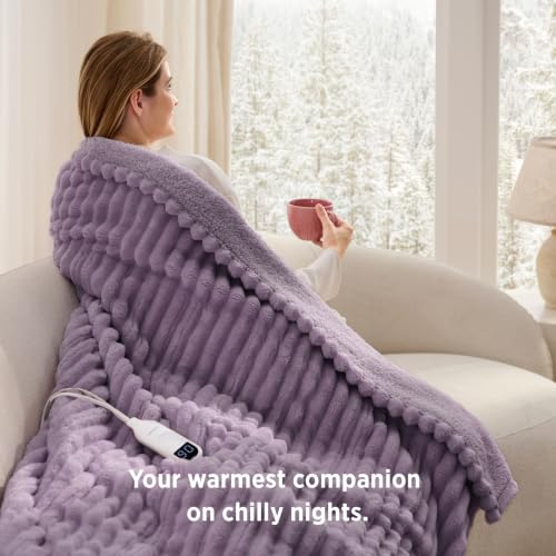 Image of Bedsure Thick Heated Blanket Electric Throw as Gift, Light Purple 50 inchx60 inch