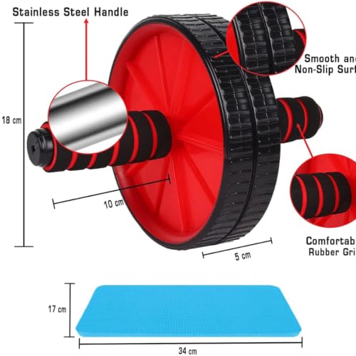 Image of Instafit AB Roller Wheel for Men and Women for Abdominal Exercise Core Workouts with Knee Mat (Multicolor) (Red)