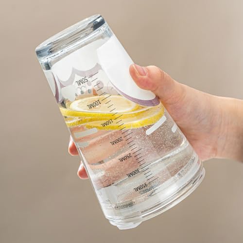 Image of Glass Coffe Mug with Lid and Straw, Glass Reusable Sipper Bottle with Leather Sleeve Glasss Coffee Mug with Silicone Straw and Leakproof Lid Tumbler for Coffee (Cartoon Mug)