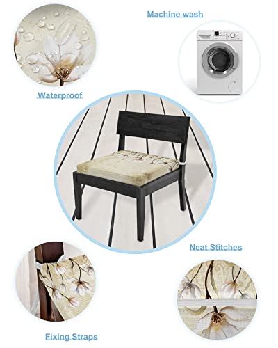 Abstract Outdoor Chair Cushion Covers Replacement 2 Pack,Waterproof Sofa Couch Chair Seat Covers Farm White Flowers Retro Beige Letters Patio Cushion Slipcovers For Beach Party Events Pastoral Floral #TOP5