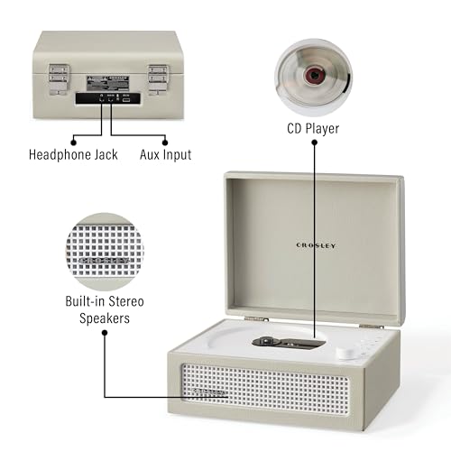 Image of Crosley CR3517A-DU Voyager Retro Portable CD Player with Stereo Bluetooth Speakers and FM Radio, Dune