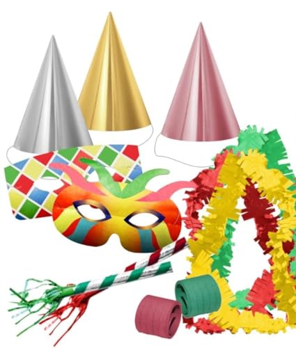 CAPRILO Lote de 10 Bolsas de Cotillones Decorativas Sombrero Cono Eco. Cotillón para Fiestas y Eventos. Decoración Original para Bodas, Comuniones, Cumpleaños y Fin de Año(Nochevieja).