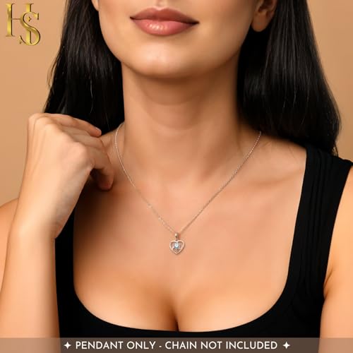 Image of HighSpark 925 Silver Solitaire Heart Pendant | 92.5 Sterling Silver & Diamond-Like Brilliance Sparkling Zirconia | Lovely Gift