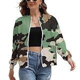 Army Green Camouflage Women's Zippered Jacket Long Sleeve Outwear Sweatshirts Jackets Fashion Fall Outfits S