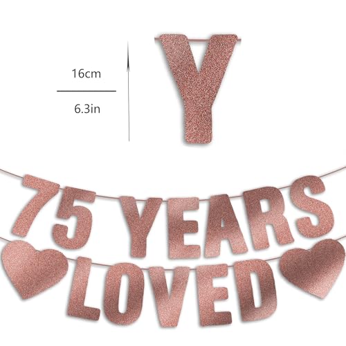 Image of Pre-Strung 75th Birthday Banner - Rose Gold Glitter, Happy 75th Birthday Party Decorations for Women, Cute 75 Year Old Anniversary Decor Bday Sign Gifts