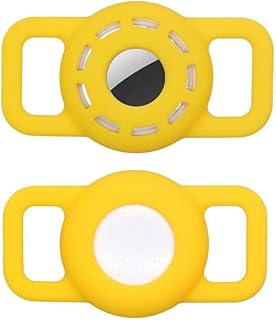 حامل طوق الحيوانات الأليفة لجهاز ايرتاج، غطاء جهاز نظام تحديد المواقع GPS للكلاب من السيليكون، مضاد للضياع ومضاد للماء وخفيف الوزن وصغير، اكسسوارات جهاز تتبع الحيوانات الأليفة (أصفر، متوسط)