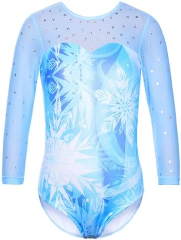 TFJH E Gymnastics Leotards for Girls Sequin Mesh 3/4 Sleeve Age 3-12Y