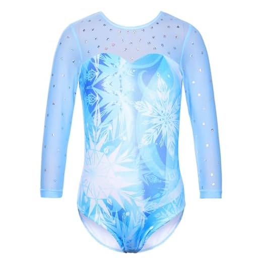 TFJH E Girls Gymnastic Leotards 3/4 Sleeve Mesh Practice Outfits 3t 4t SnowflakeBlue 4A