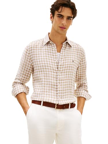 Image of Tommy Hilfiger Men's Long Sleeve Casual Linen Button Down Shirts in Regular Fit