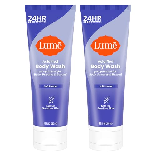 Image of Lume Acidified Body Wash for 24 Hour Odor Control - Removes Odor Better than Soap - Hydrating Formula - Formulated without SLS or Parabens - Safe for Sensitive Skin - 8.5 Ounce - 2 Pack (Soft Powder)