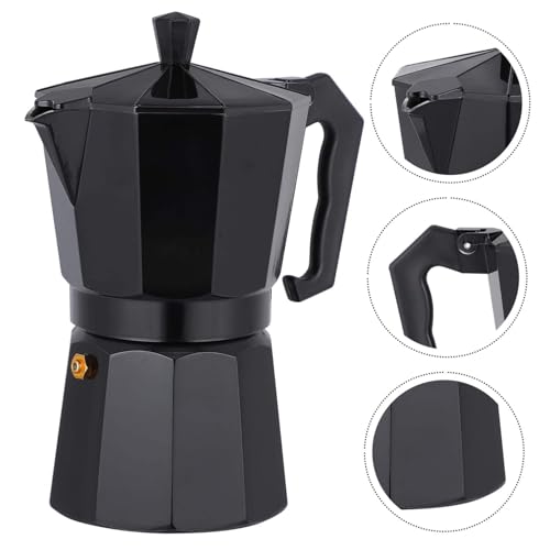 Image of Matte Black Aluminium Stovetop Espresso Maker Moka Pot Classic Italian Style Coffee Percolator with Safety Valve & Heat Resistant Handle, Durable Mokka Coffee Maker for Gas & Electric Stove
