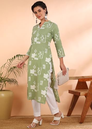 Image of Maaesa Women Printed Rayon Slub Straight Kurta