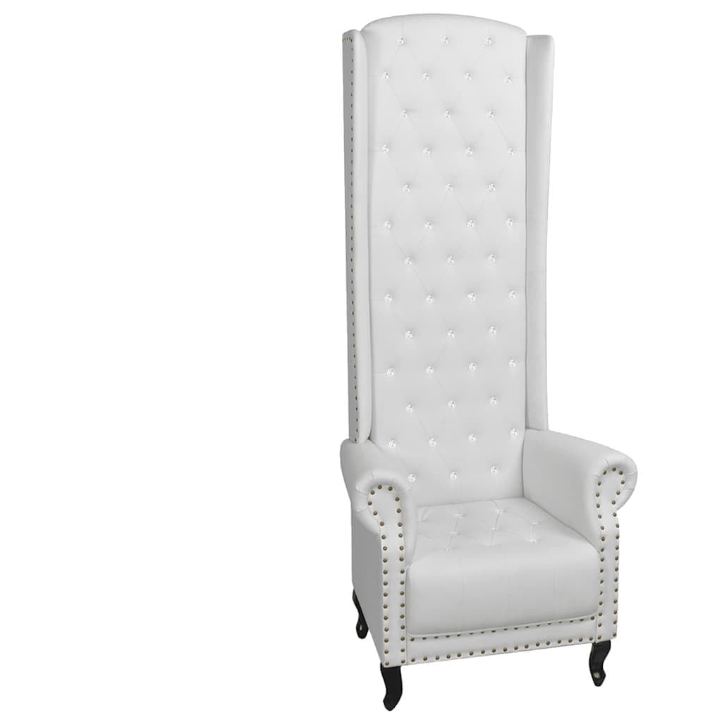 Sillón de piel sintética de color blanco con respaldo ultra alto, acolchado suave y botones de cristal brillante en forma de diamante. Cómodo, duradero y ahorra espacio para el hogar