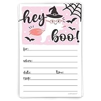 Cute Ghost Pink Halloween Invitations With Envelopes For Halloween Birthday Party (20 Count) - 1st Birthday, Toddler, Young Kids Invites - Hey Boo