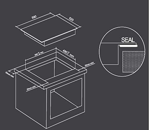 Installation diagram for Midea MC-HF645 Ceramic Hob showing cutout dimensions.