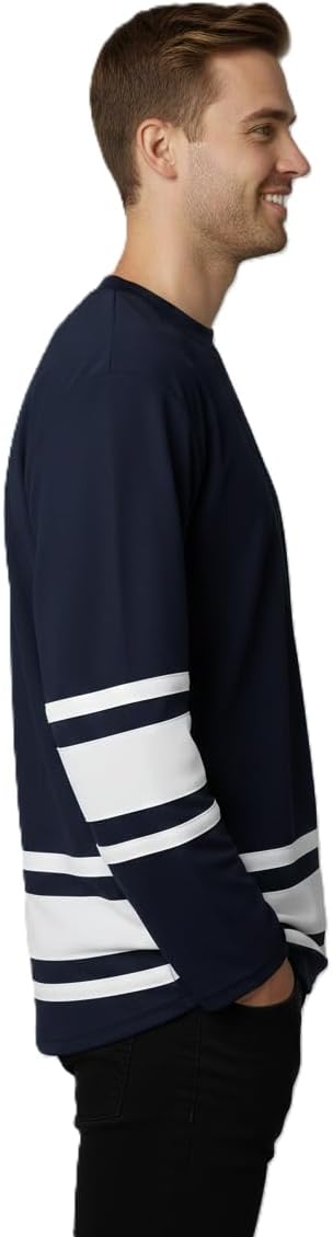 LIME TREE Long Sleeve Hockey Jersey -NavyWhite-S