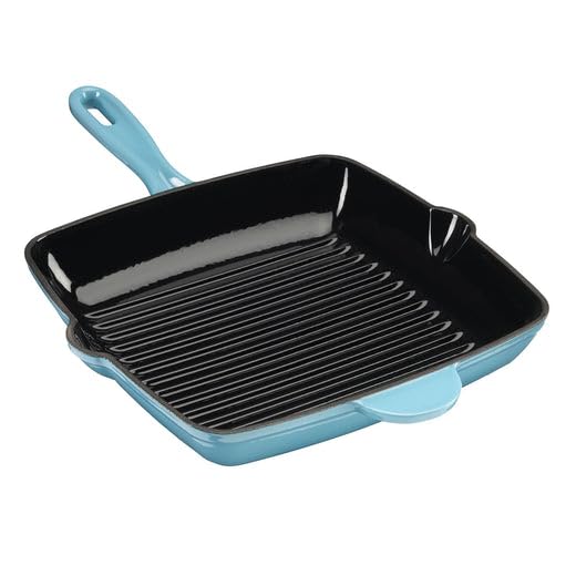 Cooks Professional 26cm Cast Iron Skillet Pan | Square Heavy Duty Grill Griddle Frying Pan with Enamel Interior | Oven Safe to 260°C, Induction & All Hob Compatible | PFAS, PFOA & PTFE-Free | Teal