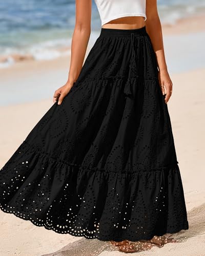 Image of BTFBM Eyelet Long Skirts for Women Beach Vacation