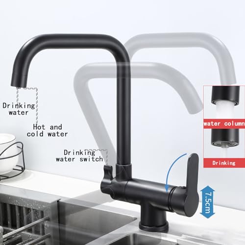 3-Wege-Küchenarmatur Schwenkbarer Wasserhahn mit Filtration Unterfenster Design Schwarz Pull-Down-Mischer für Spüle Trinkwasserfilter Moderne Küche Upgrade