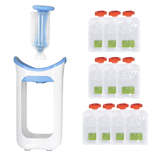 Baby Squeeze Station Puré de Frutas Infant Baby Food Maker con Squeeze Bag Safe No BPA Puré para niñOs Exprimidor de Jugo Hogar Hogar Herramientas de Cocina (Azul) Cover
