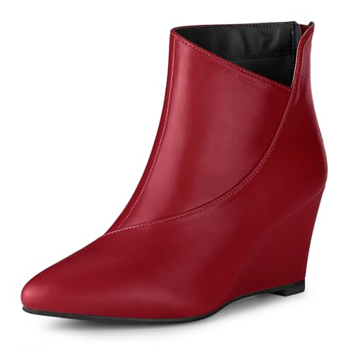 Allegra K Women's Pointed Toe Zipper Wedge Heel Ankle Booties