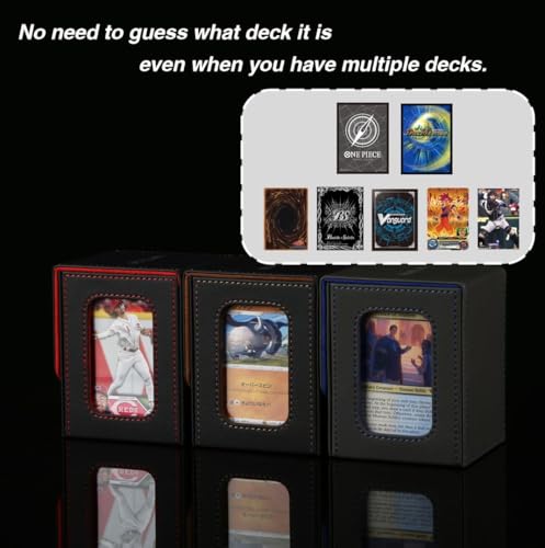 Image of Venssu MTG Deck Box for Commander Display,Card Deck Box Fits 100 Double Sleeved Cards,TCG with 2 Dividers and 1 Toploader (Blue and Red)