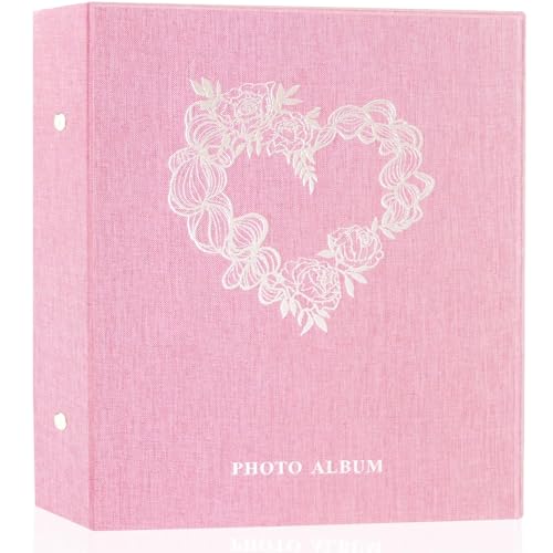 Miaikoe Album photo 1000 pochettes 15 x 10 cm, couverture en lin pour 1000 photos horizontales et verticales de 10 x 15 cm pour mariage, anniversaire de famille (rose)