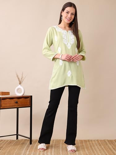 Image of Women's Rayon Chikankari Embroidered Short Kurti | Lucknowi Work Kurta