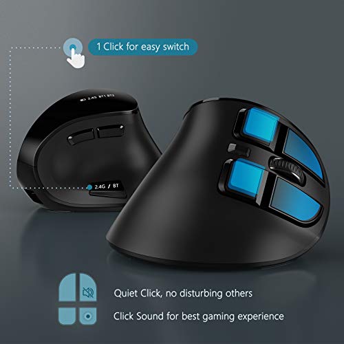 Seenda Ergonomic Mouse, Wireless Vertical Mouse - Rechargeable Optical Mice For Multi-Purpose (Bluetooth 5.0 + Bluetooth 3.0 + Usb Connection) Compatible Apple Mac And Windows Computers - Black #TOP1