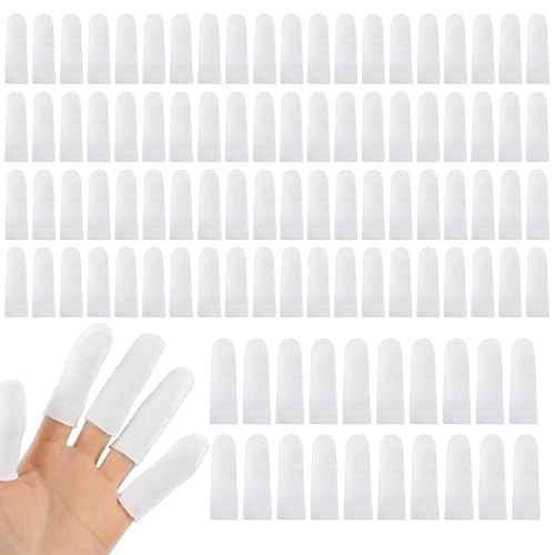 Cotton Finger Cots, 100 PCS Cloth Finger Protectors White Finger Bandage for Finger Protections, Thumb Protector Finger Tips Protector Comfortable and Breathable Absorb Sweat