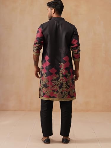 Image of Jompers Floral Printed Black Cotton Blend Kurta Set with Dupatta (Black, S)