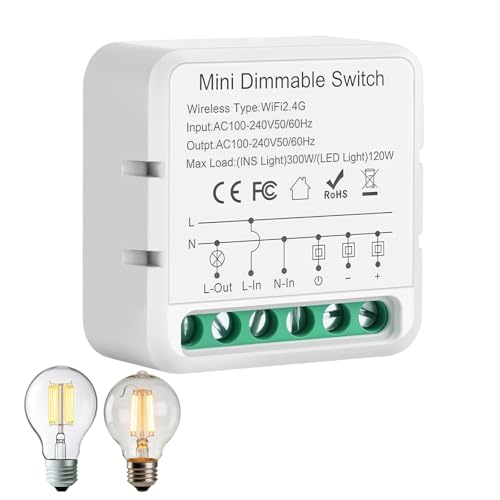 Dimmer Per Led, Interruttore Dimmer Wlan 2.4G, Interruttore Dimmerabile 85-250V, Led Dimmer Switch, Alexa e Google Home, tuya,Smart Life,per lampadine a LED dimmerabili,Comando Vocale/Timer