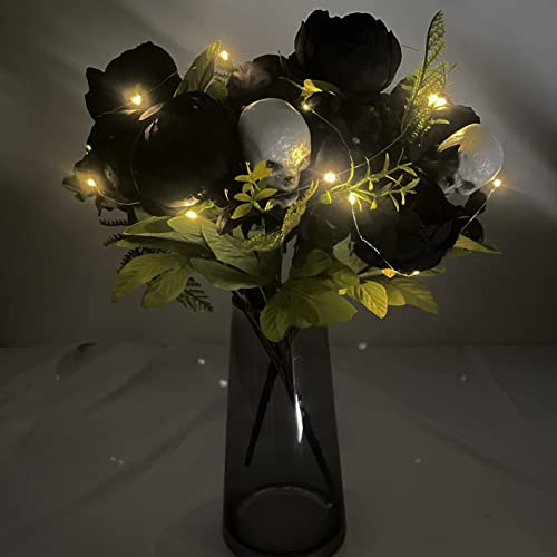Ploach Black Artificial Peony Fake Silk Peonies Flowers Bouquet With Skull For Halloween Home Garden Decoration #TOP3