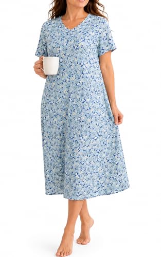 Image of Kabento Nightgowns for Women Cotton Short Sleeve Long Night Gowns with Pockets