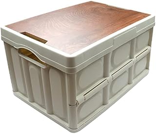 Roellgs household folding storage box wooden cover thickened outdoor foldable storage box multifunctional camping car storage box can be used as a bedside table (42x28.5x23)