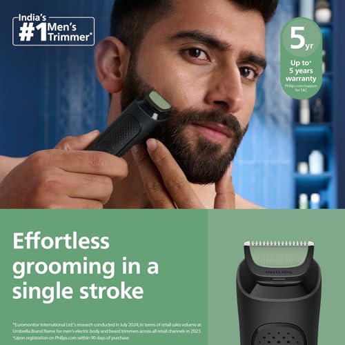 Image of Philips India's No.1 Men's Trimmer* | One stroke beard trimming | All-in-One Grooming Kit- Face, Hair, Body | Ear /Nose attachment | Safe for Sensitive Skin | 60 mins runtime | 5yr warranty* | MG3927