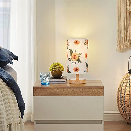 Frideko Home Small Table Lamp For Bedroom - Bedside Lamp Sunflower Pressed Flowers Lamp Shade Nightstand Lamp With Wood Base For Living Room Kids Room Desk Dorm Office - Bulb Included #TOP6